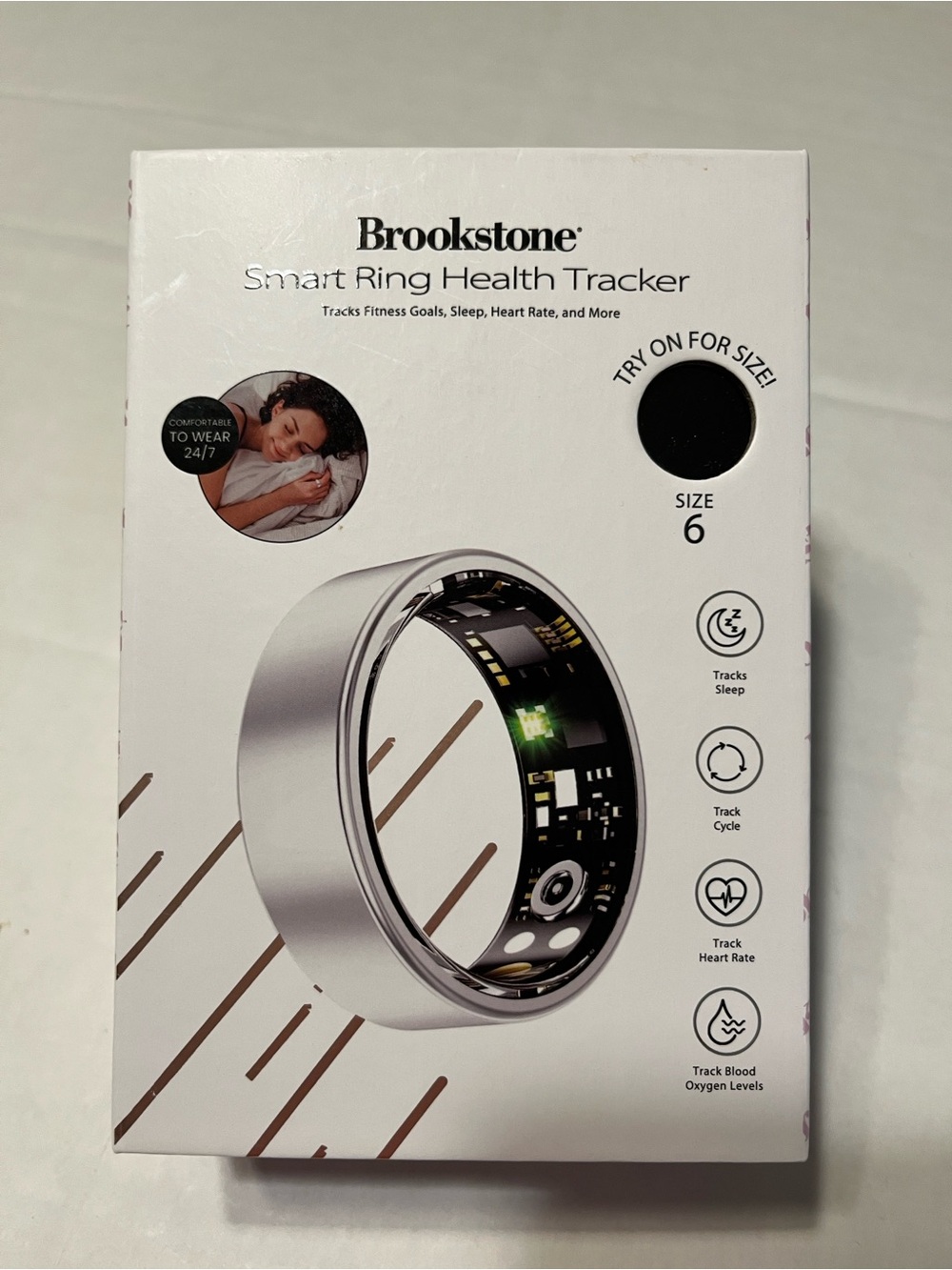 Brookstone Smart Ring Health Tracker - Silver Size 5-6